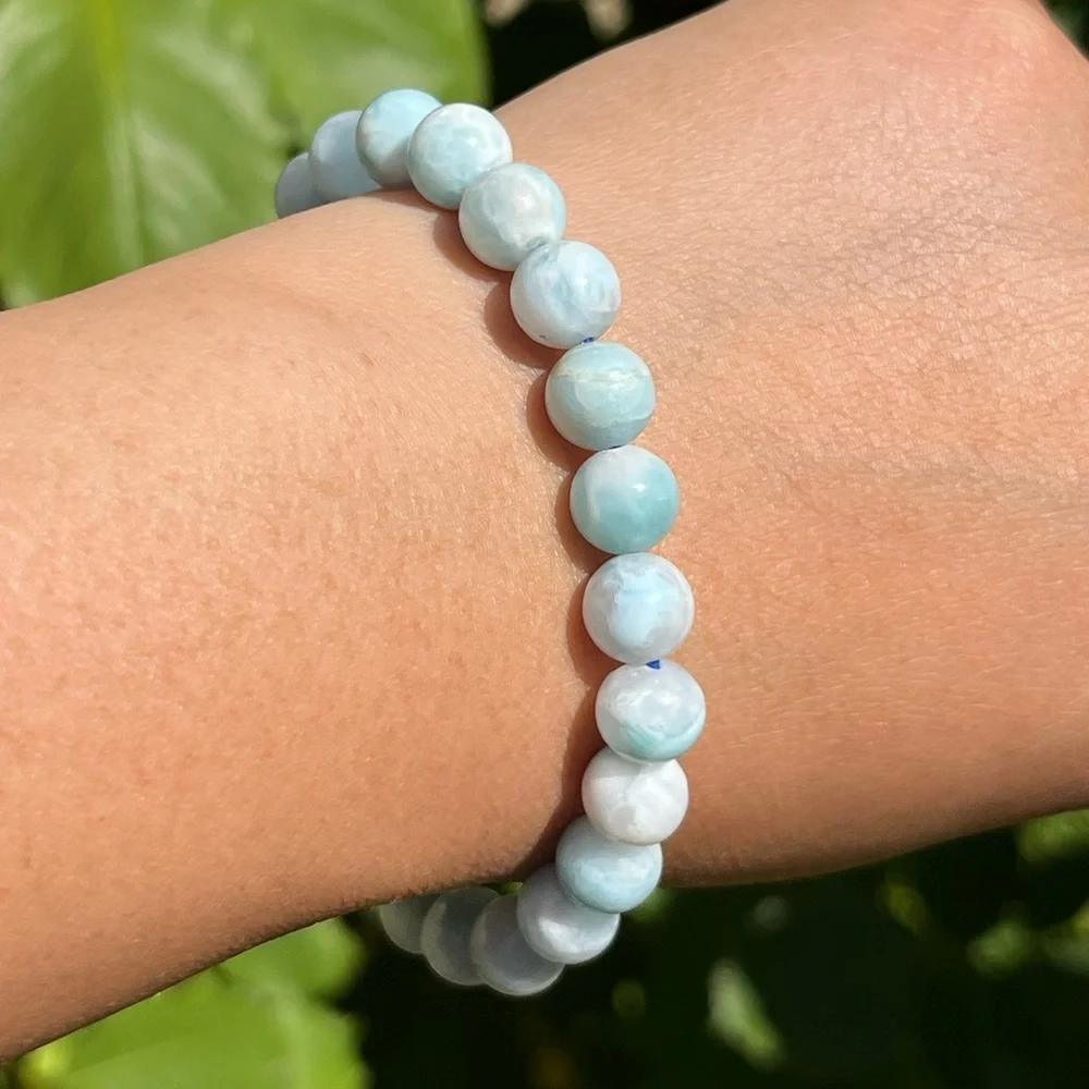 8mm stretchable natural Larimar bracelet - Picture 8 of 8